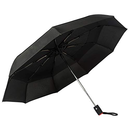 Preisvergleich Produktbild Regenschirm Taschenschirm Auf-Zu-Automatik. Sturmfester Regenschirm, Kompakt, Leicht. 210T Stoff, Windsicher. Garantie 100% GOLDEN LEMUR (Silber schwarz, 8 STÄBEN)