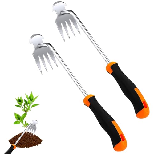 ARCPNRT Désherbeur Manuel, 2 Pcs Désherbeur Manuel en Acier Inoxydable, Arrache Mauvaise Herbes Jardinage avec Poignée, Extérieur Décoration Extracteur de Désherbage, pour Les Pelouses, Les Jardins
