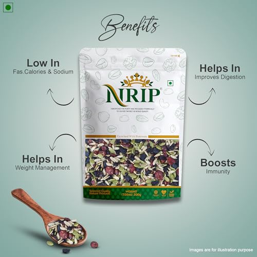 Image of NRIP Premium Mixed Roasted Seeds & Berries 200 Gm (Pumpkin, Sunflower, Flax, Watermelon, Black Currant, Cranberry, Cherry, Black raisins)