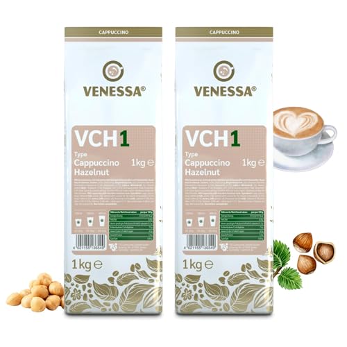 Venessa VCH 1 Cappuccino Hazelnut 2 x 1 kg – Café instantáneo soluble con sabor a avellana – Aromático Cremoso – Todas las cafeteras automáticas Vending & Office