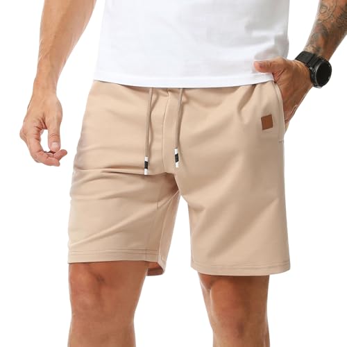 Surenow Men's Jogger Shorts Athletic Workout Shorts Drawstring Casual Lightweight Short for Men with Zipper Pockets