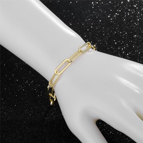 14K Gold Plated Chunky Link Bracelets for Women Spring Ring Cuban Paperclip Chain Gold Bracelet for Women Non Tarnish4