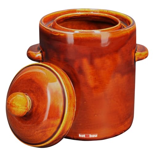 KOTARBAU® Olla de fermentación de 2,5 L, color marrón, con tapa hermética, para chucrut, para pepinos, barril de cerámica con canaleta de agua, recipiente de gres