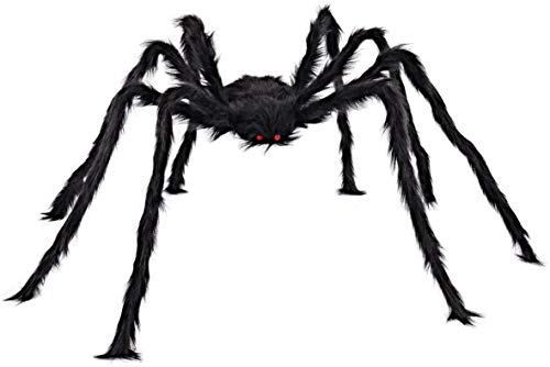 6.5Ft Giant Huge Black Spider Halloween Decorations,Outdoor Large Size Realistic Fake Hairy Spider Props Decor for Halloween Party, Patio Big Spiderweb Decorations