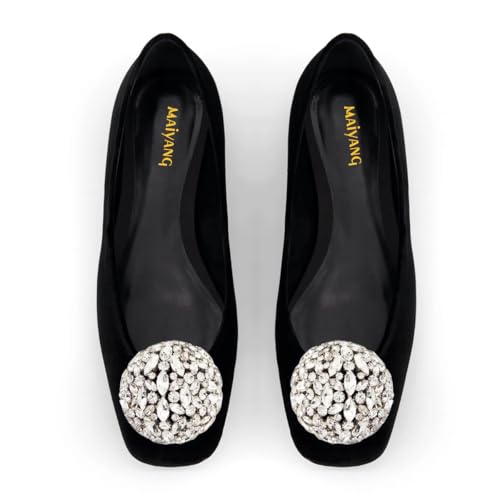 Maiyang Women Shiny Rhinestone Decoration Square Toe Ballet Flats Slip on Comfy Insole Ballroom Party Casual Daily Flat Shoes Size 4-16 US4