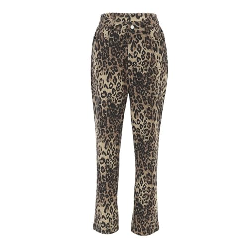 Leopard Print Jeans for Women - Y2K Vintage Cheetah Print Pants, Straight Leg High Waisted Pants for Women