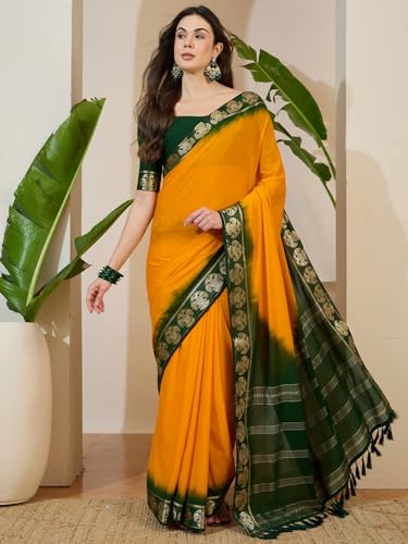 Image of AKHILAM Women's Mysore Silk Kanjivaram Pure Soft Ombre Print Saree With Unstitched Blouse Piece (73ALEKHA7301 NV Parent)