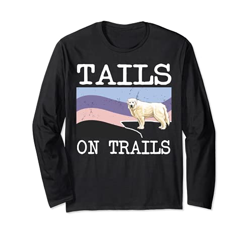 Great Pyrenee Tails On Trails Funny Dog Hiking Long Sleeve T-Shirt, Black