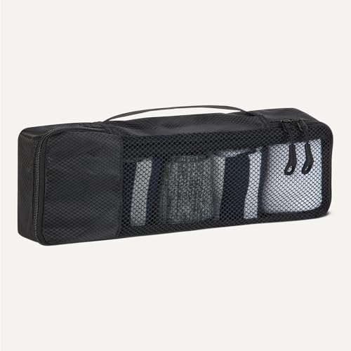 Image of Amazon Essentials 4-Piece Packing Cubes Travel Accessories Set, Luggage Organizer with Double Zipper, Mesh Top, Space-Saving, Slim, Black (Previously Amazon Basics)