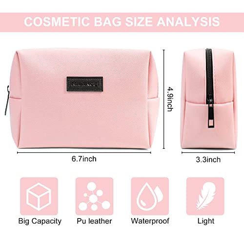 Maange Small Makeup Bag For Purse, Travel Cosmetic Bag Makeup Pouch Pu Leather Portable Versatile Zipper Pouch For Women (Pink) #TOP2