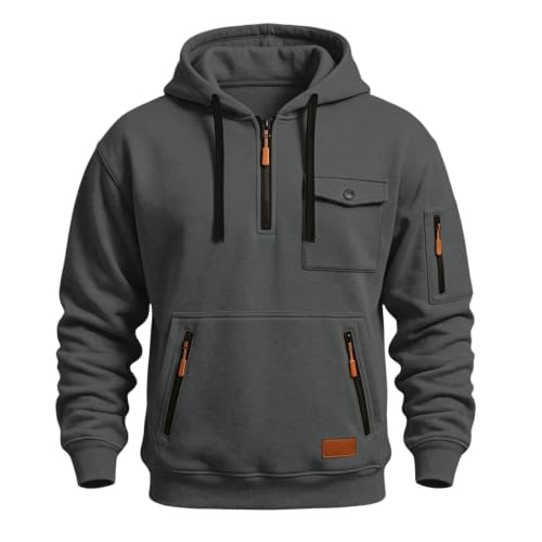 Work Hoodies for Men Quarter Zip Pullover Utility Pockets Hooded Sweatshirt - image 4