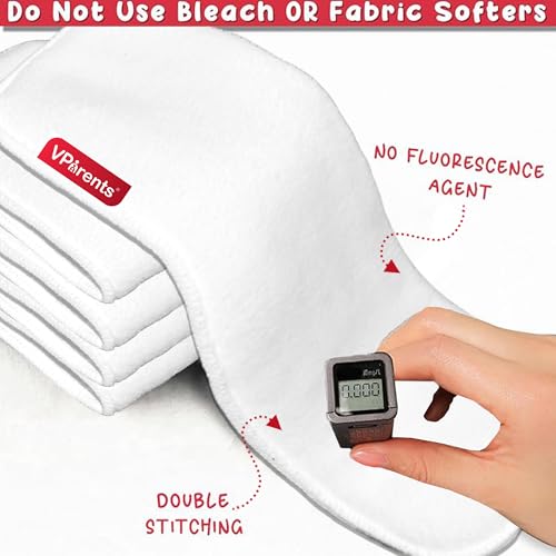 Image of VParents cloth diaper inserts for cloth diaper high absorbent 6 layer washable reusable wet free booster pads smart dry feel soaker pad baby diaper liners, Pack of 6