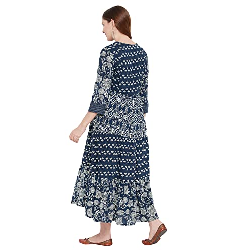 Image of Rangavali Mangalgiri Cotton Stylish Tiered Kurta 1 Piece Dress for Women | Indigo