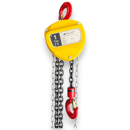 Image of inchBULLIFT inch Hand Chain Pulley Block 1 Ton Capacity, Heavy Duty Manual Hand Hoist 3M Lift Industrial-Grade Steel Construction for Lifting Good in Transport Workshop Garages Warehouse (1 Ton 3 Meter)