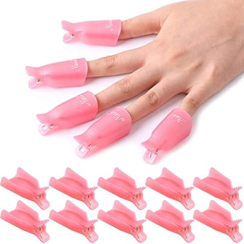 KINGMAS 10 Pcs Gel Nail Polish Remover Clips, Plastic Acrylic Nail Art Remover Soak Off Wrap Cleaner Cap Clip Cover