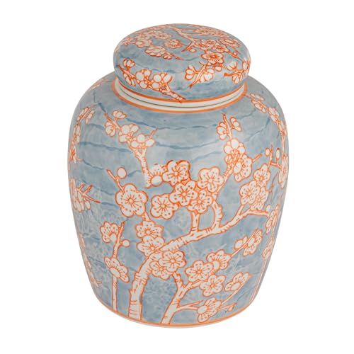 Creative Co-Op Decorative Ceramic Ginger Jar with Lid, Blue and Orange