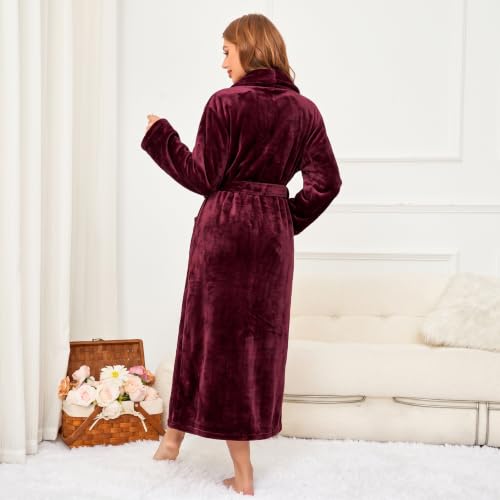 Image of RONGTAI Womens Bathrobe Ladies Fleece Plush Warm Long Robes Fleece Nightgown Sleepwear