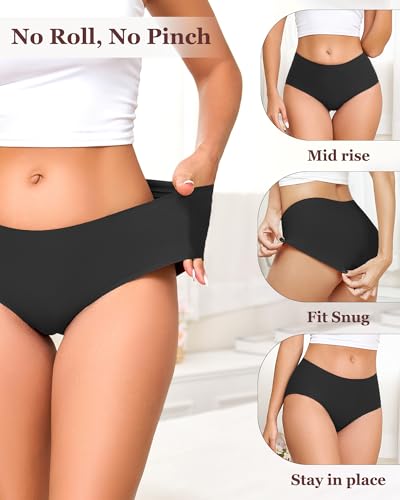 Image of FINETOO 6 Pack Womens Seamless Underwear Full Coverage No Show Hipster Panties Sexy Stretchy Invisible Briefs Bikini Lingerie