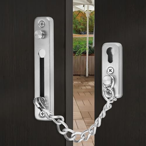 Safety Chain Door Lock 304 Stainless Steel Internal Latch Chain Security Chain Lock with 4 Screws & Spring Heavy Duty Anti-Theft Restrictor for Home Hotel Living UPVC Front Door Apartment(Silver)