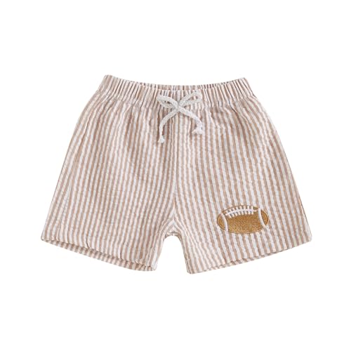 Licupiee Toddler Boys Football Shorts Seersucker Swim Trunks Golf Baseball Baby Summer Clothes Striped Beach Shorts Bottoms (Brown Football, 12-18 Months)