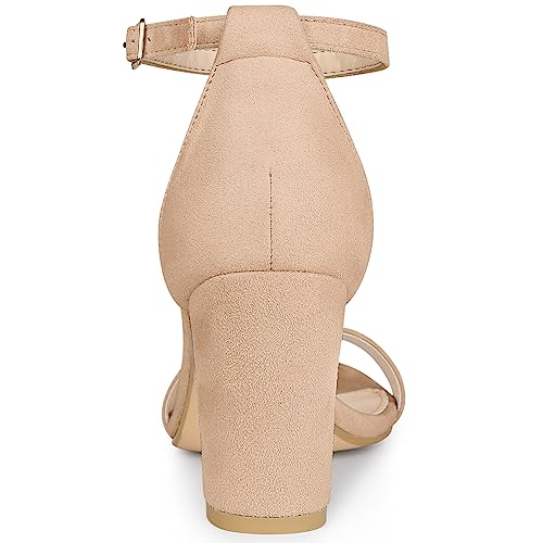 Allegra K Allegra K Women's Buckle Ankle Strap High Chunky Heels Nude Sandals 6.5 M US
