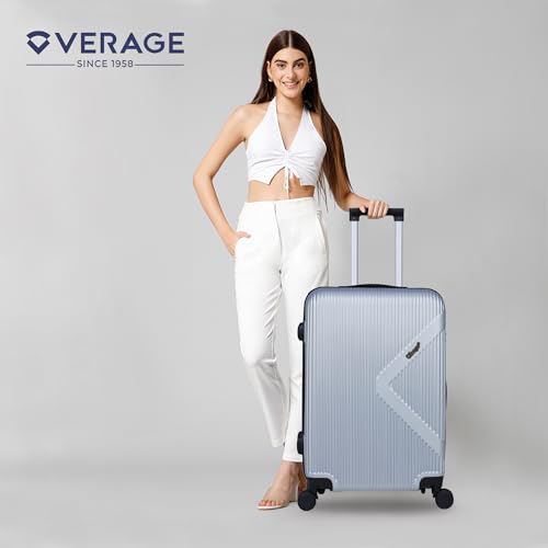 Image of ACEPACK Brampton 56 cms Silver Hard Sided Cabin Size Luggage Trolley Bag for Travel Suitcase with 8 Spinner Wheels for Men and Women,