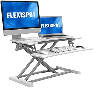 FLEXISPOT Sit Stand Desk Standing Desk Height Adjustable Desk Converter-35 Inch Wide Work Surface M17MW (MEDIUM, WHITE)