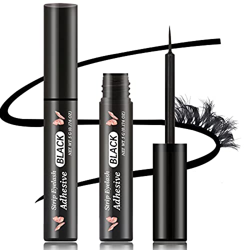 Black Eyelash Glue Super Strong Hold Eyelash Adhesive Waterproof Eyelash Glue Sensitive Eyes 0.176oz(2PCS)