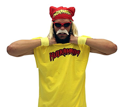 Hulk Hogan Hulkamania Costume complet (lunettes de soleil et bandana jaune) - - S