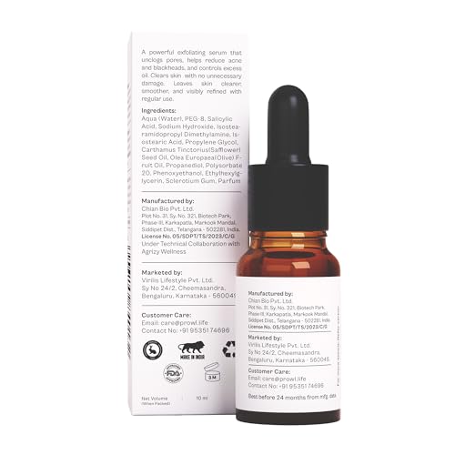 Image of PROWL by Tiger Shroff 2% Salicylic Acid Face Serum for Oily & Acne Prone Skin | Reduces Dark Spots, Pigmentation & Controls Oil for Men | Exfoliating Serum for All Combination Skin | 10ml