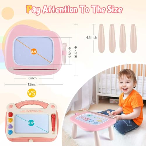 Smasiagon Magnetic Drawing Board for Kids, Toddler Toys for 1-2 Year Old Girl, Portable Doodle Board Pad Learning and Educational Toys for Ages 1 2 3 Year Old Baby Girl Birthday Gift(Pink) - Image 3