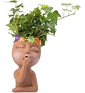 Face Flower Pot Head Planter - Face Flower Pots Resin Head Planter with Drainage Hole for Indoor ...