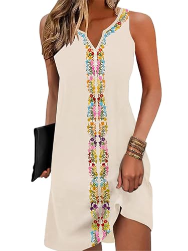 Image of Disamer Womens Summer Dress 2026 Casual Button Down V Neck Sleeveless Boho Floral Beach Sundresses Vacation A-Line Dresses