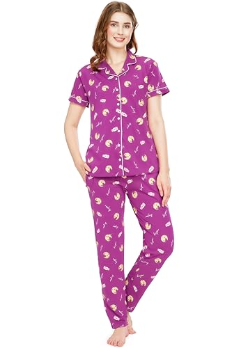 Image of ZEYO Night Suit for Women's Cookies & Cup Printed Cotton Night Dress of Shirt and Pajama Set 5752