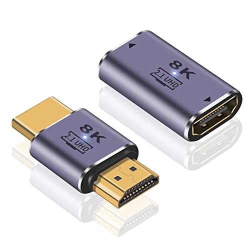 Duttek 8K HDMI2.1 Adapter, adaptateur HDMI UHD mâle vers mâle avec débit de 48Gbps et connecteur adaptateur HDMI femelle vers femelle-Prend en charge la vidéo 8K@60Hz pour DVD, TV, moniteurs (2 Pack)