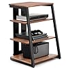 Fitueyes design 4 tier av media stand corner shelf for record player wooden stereo cabinet audio rack tower with height adjustable wooden shelves forapple tvxbox oneps4 walnut  urban country home decor