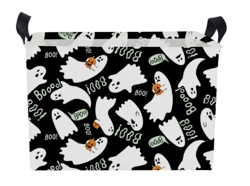 Image of NTAO Gift Storage Basket Empty for Halloween, Storage Bin with Handles, Room Decor, Book Box(Black Ghost Boo)