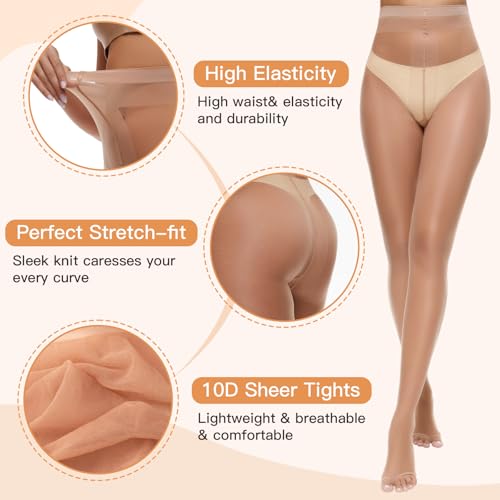 3 Pairs Toeless Pantyhose Tights for Women 10D Control Top Open Toe Pantyhose Sheer Tights2