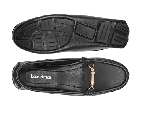 Image of LOUIS STITCH Women's Premium Slip-On Loafers with Buckle | Elegant Solid Slip-On Comfort Shoes for Casual and Formal Wear | Slip-On Loafer Shoes for Women | LSLD-BLR-HS04