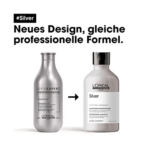 Foto von L'Oréal Professionnel Anti-Gelbstich Haarshampoo für weißes, graues & blondiertes Haar, Violett-Pigmente, Serie Expert, Silver Shampoo, 300 ml