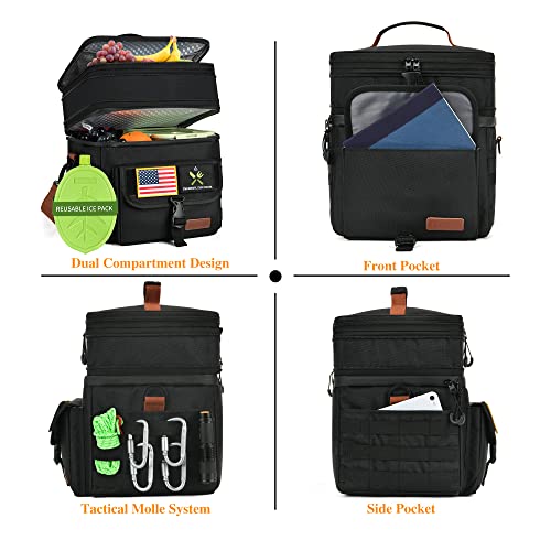 Lokass Tactical Lunch Box For Men,16L, Double Deck Expandable Insulated Lunch Box For Adults/Women Thermal Large Waterproof Leakproof Cooler Bag With Shoulder Strap,Black (Black) #TOP3