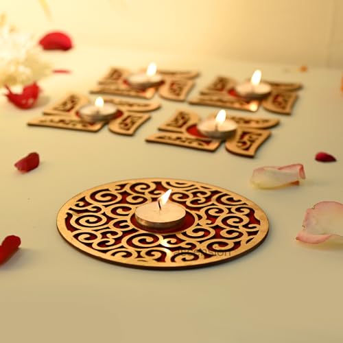 Image of Ascension Swastik MDF Rangoli Set with Tealights Candels Reusable Rangoli Stencil Diwali Decoration Items for Home Decor Navratri Pongal Pooja Mandir Diwali Decor (Swastik Tealight Candle Holder)