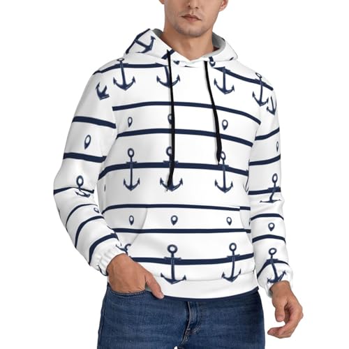 Hoodies For Men - Anchor White Blue Print Long Sleeve Casual Men'S Hoodies & Sweatshirts Pullover With Pocket