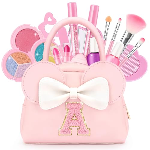 Valentines Day Gifts for Kids Real Makeup Kit for Girls - 18Pcs Non-Toxic Washable Make Up Toys with Initial Toddler Purse - Birthday Gifts for Age 3...