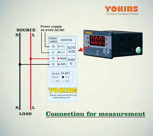 Image of Yokins True RMS Digital Voltmeter Y4-AV1, AC 15-600V AC (PT Selectable with Frequency Display) used for measurement of AC Voltage, comes with One year Warranty (Size 96x48)