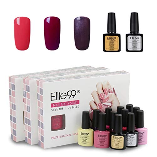 Elite99 Esmaltes Semipermanentes de Uñas en Gel UV LED, 5pcs Kit de Esmaltes de Uñas Base y Top Coat (005)