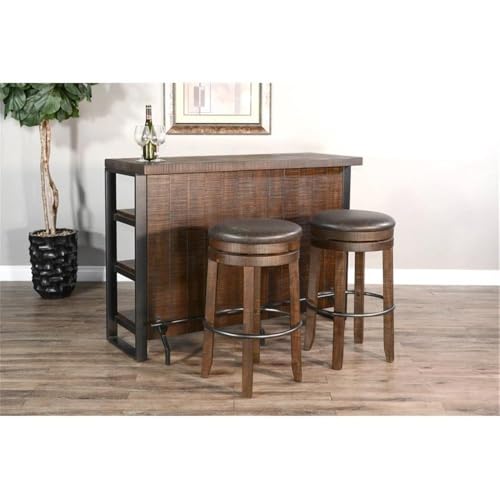 Butaco giratorio sin respaldo de madera Pemberly Row de 30", acabado hoja de tabaco, asiento acolchado, mecanismo giratorio resistente, travesaño metálico, estilo industrial, juego de 2 para cocina o bar en el hogar miniatura 2