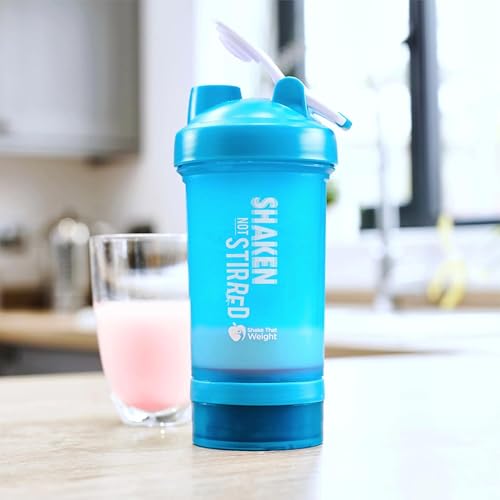 Shake That Weight 450ml Protein Shaker - Blue - With Storage Attachment For Protein and Diet Shake Powder, Wire Ball Mixer, Bag Attachment Loop - Image 3