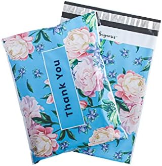 Bagnosis Poly Mailers 10x13 Inch. 100 Peonies-Blue Poly Mailer Shipping Envelopes, Shipping Bags for Clothing, Mailing Envelopes Packaging for Small Business, Packaging Bags for Shipping Polymailers