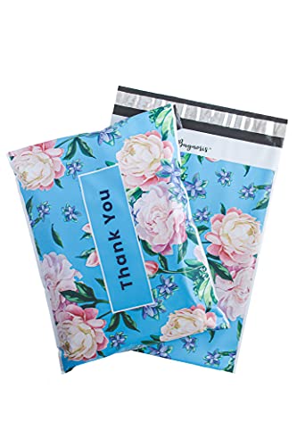 Bagnosis Poly Mailers 10X13 Inch. 100 Peonies-Blue Poly Mailer Shipping Envelopes, Shipping Bags For Clothing, Mailing Envelopes Packaging For Small Business, Packaging Bags For Shipping Polymailers #TOP29